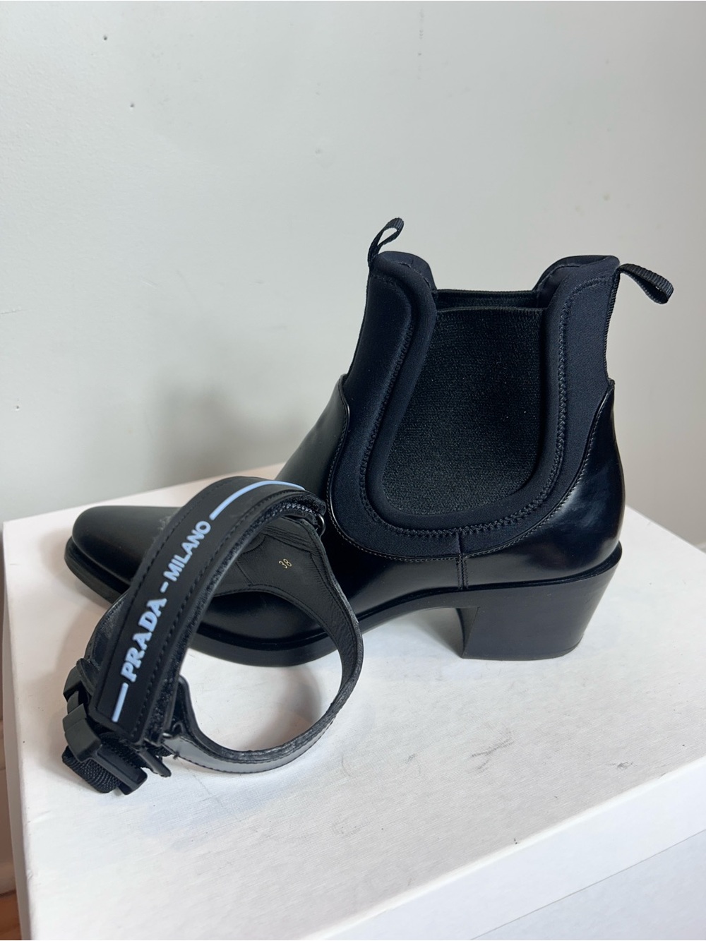 Prada Black Leather Neoprene Boot with Removable Harness Strap - Picture 7 of 8